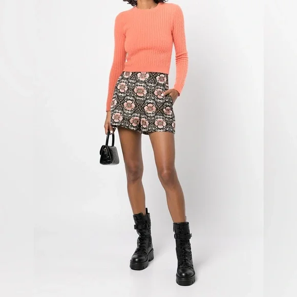 Alice + Olivia NWOT Donald High Rise Shorts in Black/Peach Promise Floral Size 6 - Picture 2 of 16